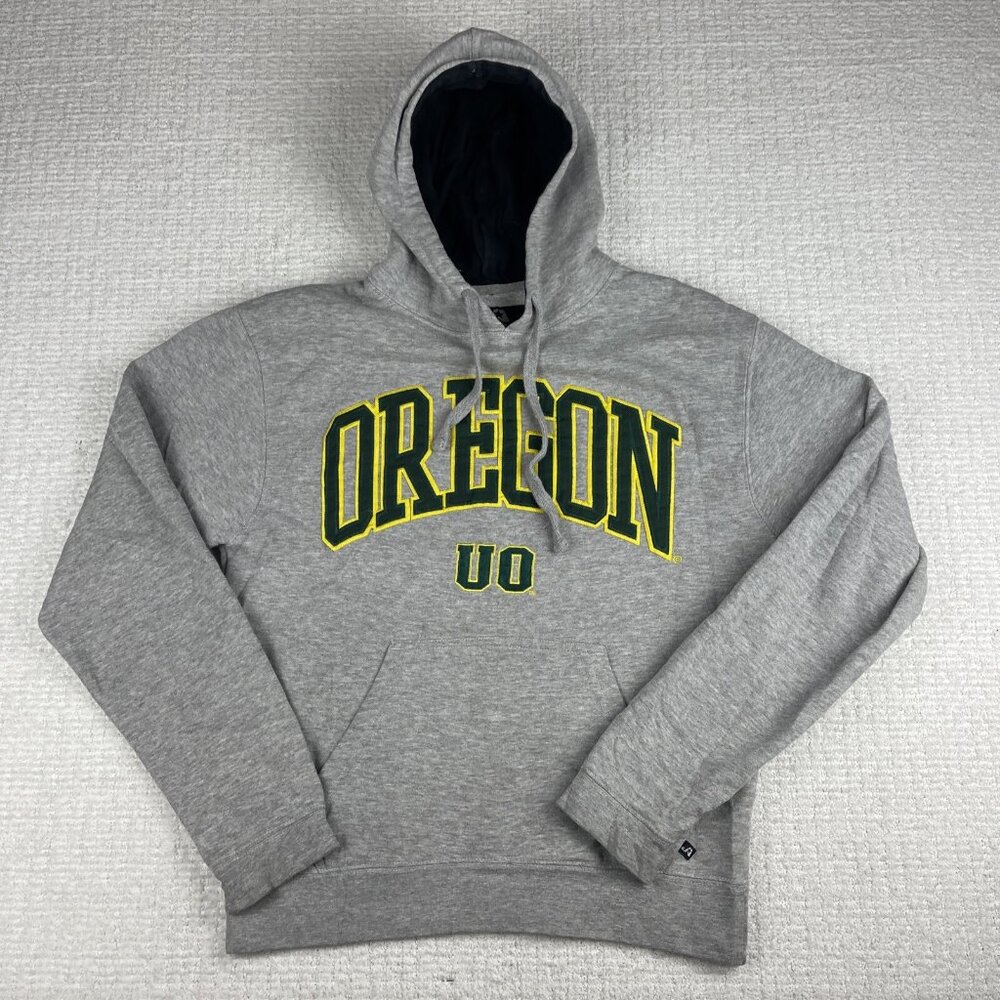 Retro College style University of Oregon UO Spell out Hoodie Gray Men S